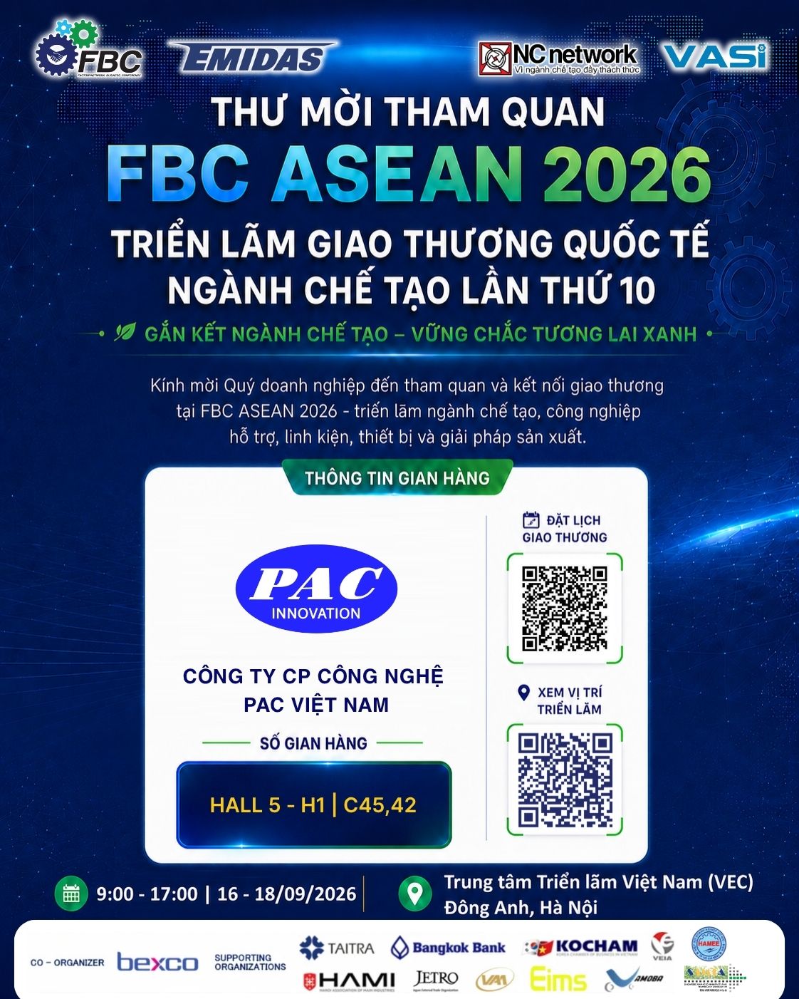 PAC Việt Nam Thư mời tham dự triển lãm FBC ASEAN 2026